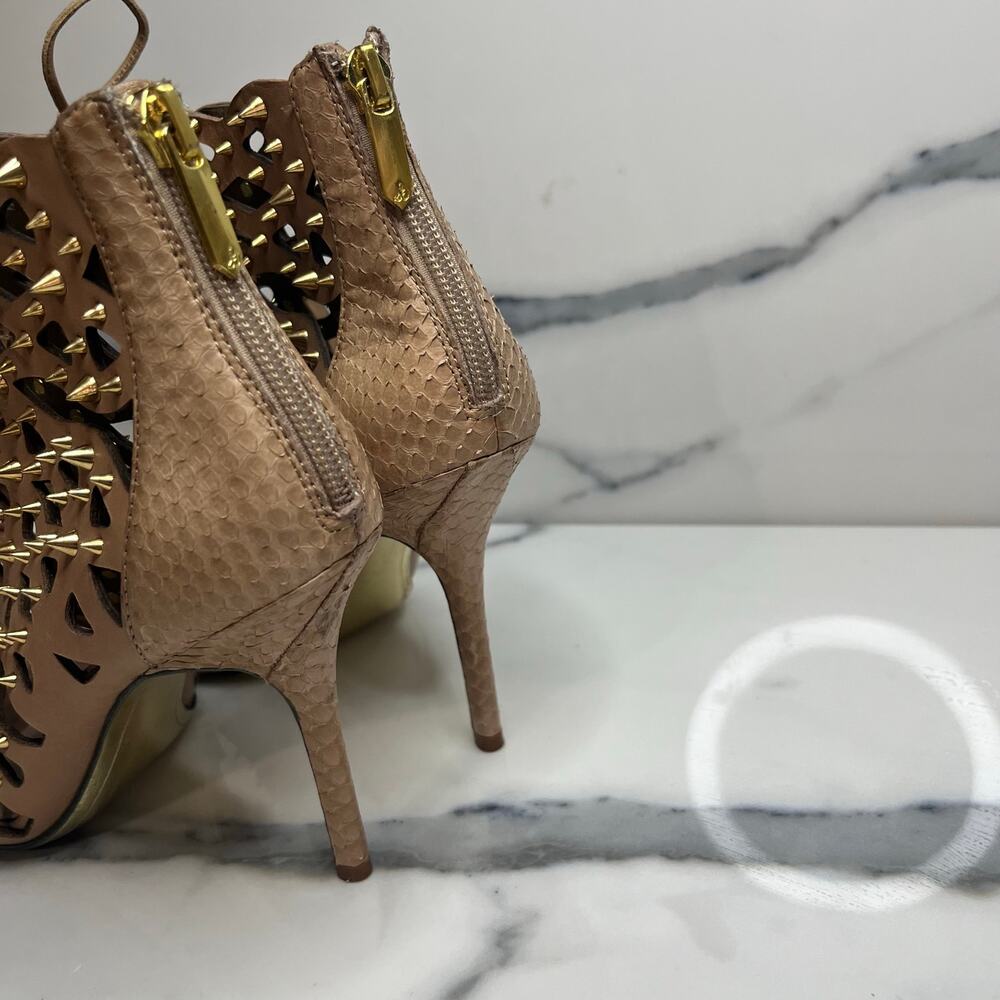Sam Edelman Women's Tan Leather Spikes Open Toe Allison Bootie Heels Sz 6.5 - Picture 4 of 7